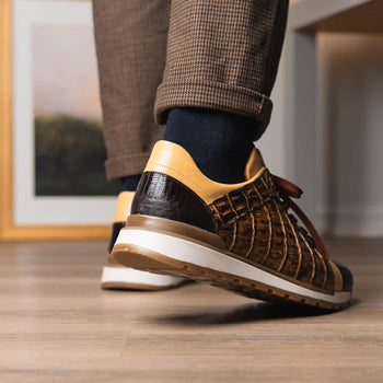 Marco Di Milano Portici Men's Shoes Orix & Brown Exotic Lizard / Crocodile Casual Sneakers - Image 10