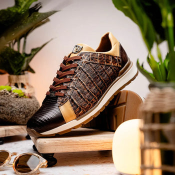 Marco Di Milano Portici Men's Shoes Orix & Brown Exotic Lizard / Crocodile Casual Sneakers - Image 5