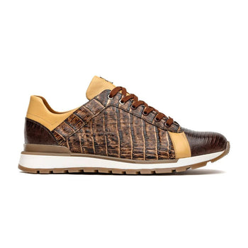 Marco Di Milano Portici Men's Shoes Orix & Brown Exotic Lizard / Crocodile Casual Sneakers - Image 3