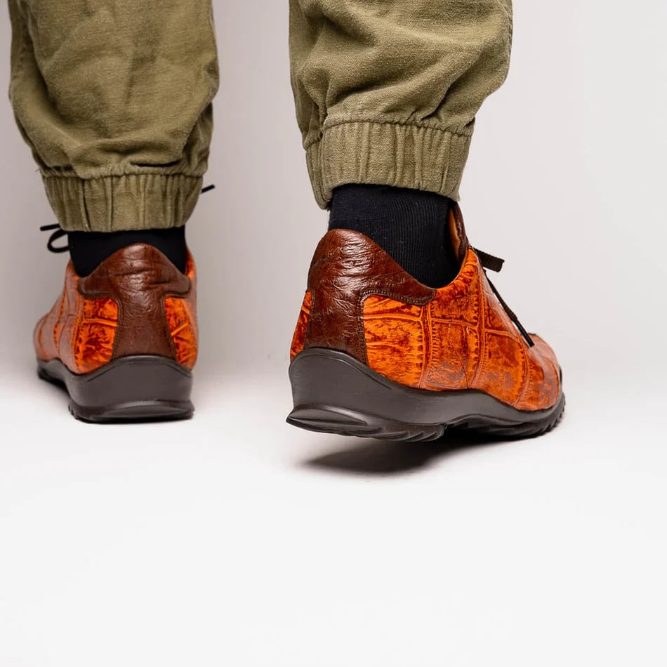 Marco Di Milano Saulo Men's Shoes Brandy & Brown Exotic Ostich / Alligator Casual Sneakers - Image 8