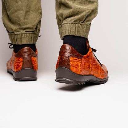 Marco Di Milano Saulo Men's Shoes Brandy & Brown Exotic Ostich / Alligator Casual Sneakers - Image 8
