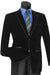 Mens Black Blazer - Men's 2 Button Velvet Blazer in Black with Black leather Piping Trim