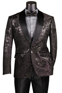 Mens Black Blazer - Men's Shiny Foil Floral Paisley Prom & Wedding Tuxedo Jacket in Black