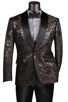 Mens Black Blazer - Men's Shiny Foil Floral Paisley Prom & Wedding Tuxedo Jacket in Black