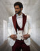 Statement Men's White with Burgundy Peak Lapels  Tuxedo with Bow Tie