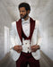 Statement Men's White with Burgundy Peak Lapels  Tuxedo with Bow Tie