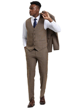Men's Stacy Adams Modern Fit Vested Suit in Taupe Micro Check Plaid - Image 4