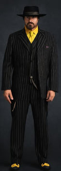 Men's Black and Gold Stripe Long Zoot Suit - Image 4