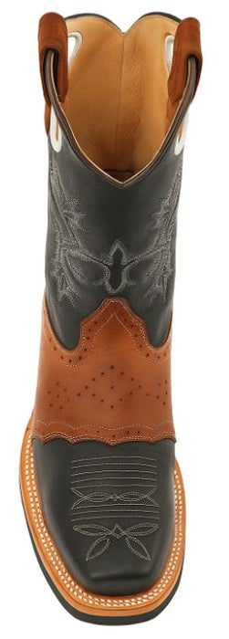 Men's King Exotic Boots Genuine Leather With Saddle Vamp Handcrafted  Black & Brown  (48112705-2)