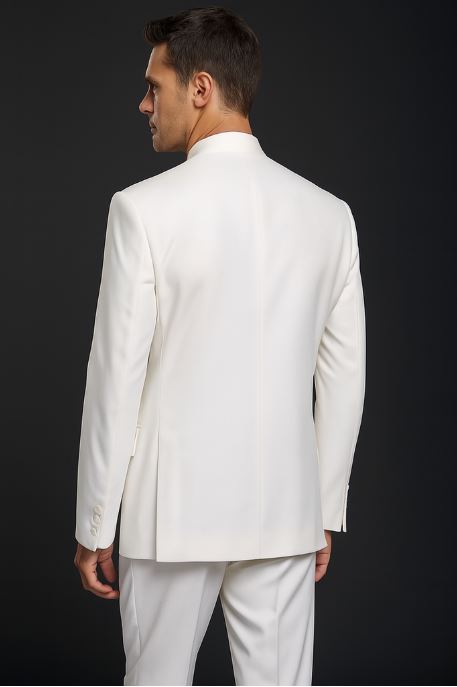 Designer Brand Men'S White 5 Button Mandarin Collar Suits For Men - All White Suit - Image 2