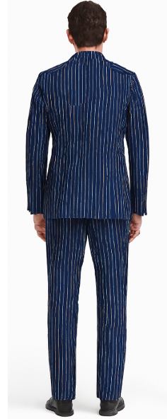 Men's Navy and Bold White Pinstripe Designer Fashion Blazer - Image 2