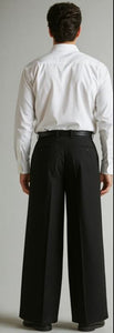 Black Wide Leg Dress Pants Pleated Baggy Dress Trousers Unhemmed Unfinished Bottom - Cheap Priced Dress Slacks For Men On Sale