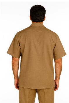 Walking Suit Short Sleeve Casual Shirt and Pants Set - Tan