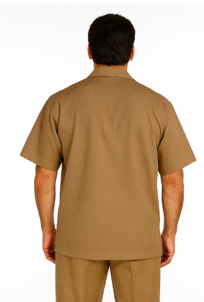 Walking Suit Short Sleeve Casual Shirt and Pants Set - Tan