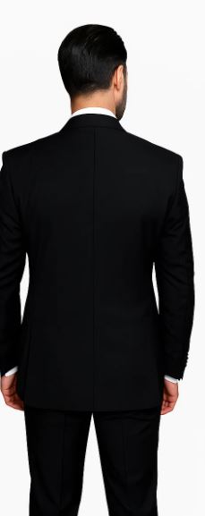 Black with Red Lapel Vested 100% Wool Tuxedo