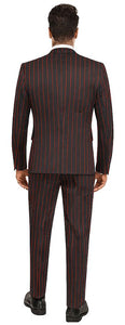 Bold Stripe 2 Button Vested Suit Black