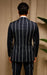 1920s style in this Gangster Pinstripe Double-Breasted Suit. Black/Gold or Navy/White options—perfect for Gatsby parties, cosplay, or vintage flair.