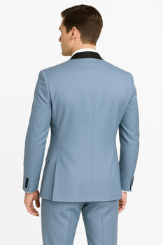 Dusty Blue Suit Color Tuxedo Shawl Collar Vested 3PC Mens Suit Slim Fit Jacket + Pants + Vest - Image 4