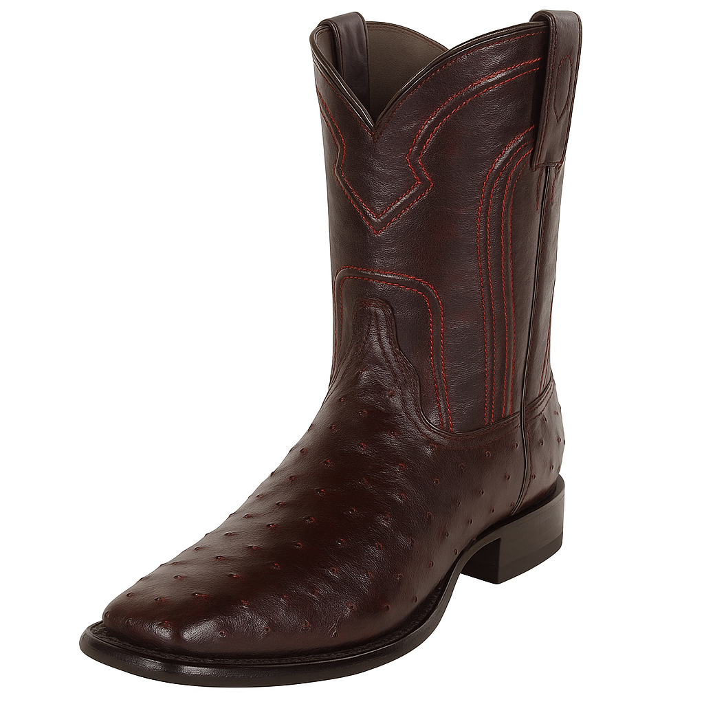 Black Cherry Roper Ostrich Western Boots - Image 2