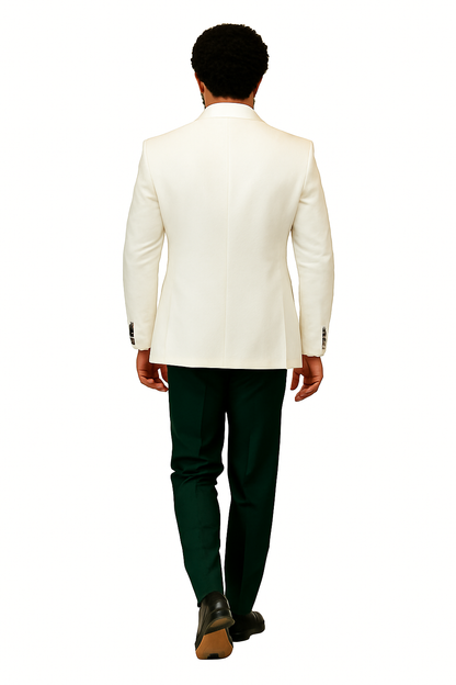 Hilton White and Black Paisley Peak Lapel Tuxedo Jacket with Matching Shawl Vest and Wool Pants – Includes Bow Tie - Image 5