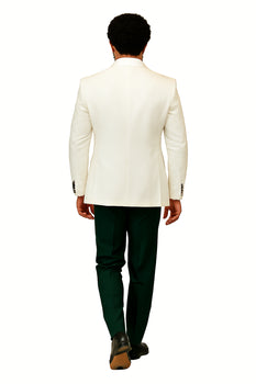 Hilton White and Black Paisley Peak Lapel Tuxedo Jacket with Matching Shawl Vest and Wool Pants – Includes Bow Tie - Image 5