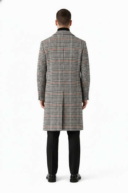 Men's Houndstooth Six Button Front Double Breasted Wool Overcoat - Image 7