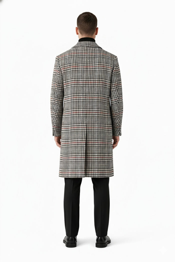 Men's Houndstooth Six Button Front Double Breasted Wool Overcoat - Image 7