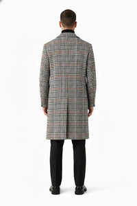 Men's Houndstooth Six Button Front Double Breasted Wool Overcoat