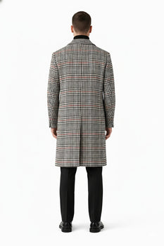 Men's Houndstooth Six Button Front Double Breasted Wool Overcoat - Image 7
