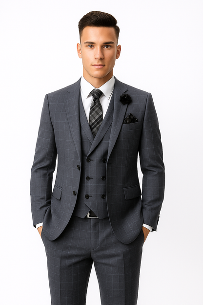 CALABRIA GREY Statement Suits Clothing Confidence Plaid Suit - Image 7