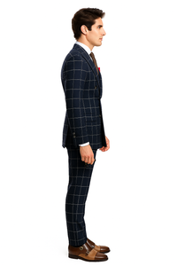 Mens Black and White Window Pane ~ Plaid Double Breasted Suits Suits