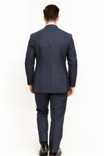 Mens Italian Wool Suit Color Sapphire - Men's Designer Classic Fit Double Breasted Wool Sapphire Blue Suit - Image 9