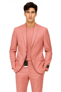 Men's 2 Button  Flap Front pockets Vested Salmon ~ Coral color Suit - Image 8