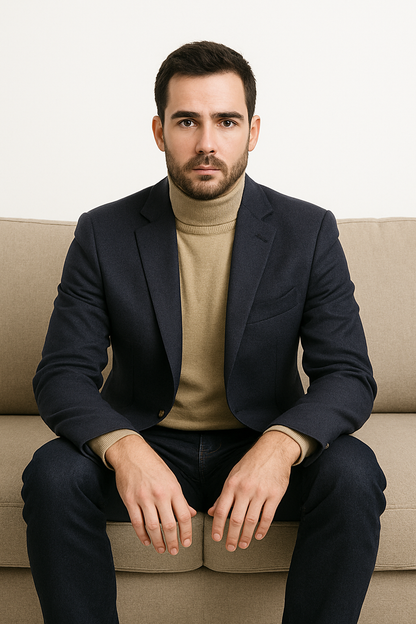 Mens Two Button Navy Cashmere Jacket with Notch Lapel