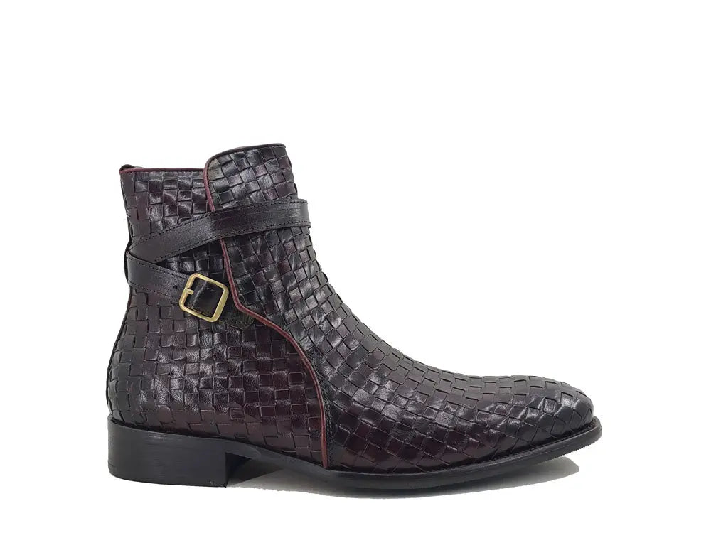Carrucci Basket Weave Calfskin Buckle Boot - Luxury Brown Leather
