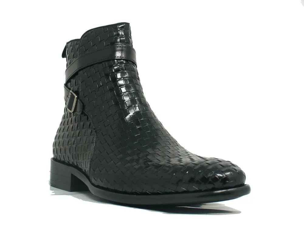 Carrucci Basket Weave Calfskin Buckle Boot - Luxury Brown Leather
