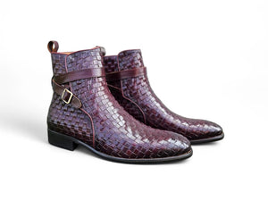 Carrucci Basket Weave Calfskin Buckle Boot - Luxury Brown Leather