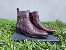 Basket Weave Calfskin Buckle Boot by Carrucci