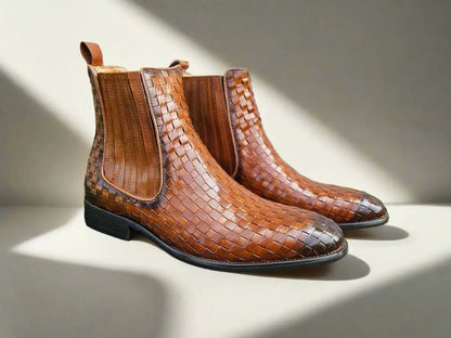 Carrucci Chelsea Boot: Woven Leather, Luxury Style