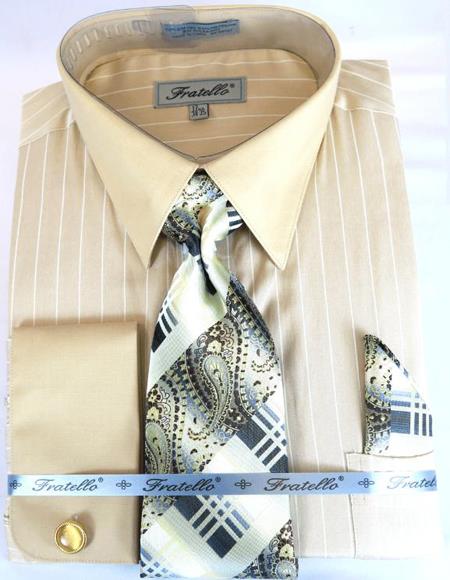 Beige Colorful Men'S Dress Shirt