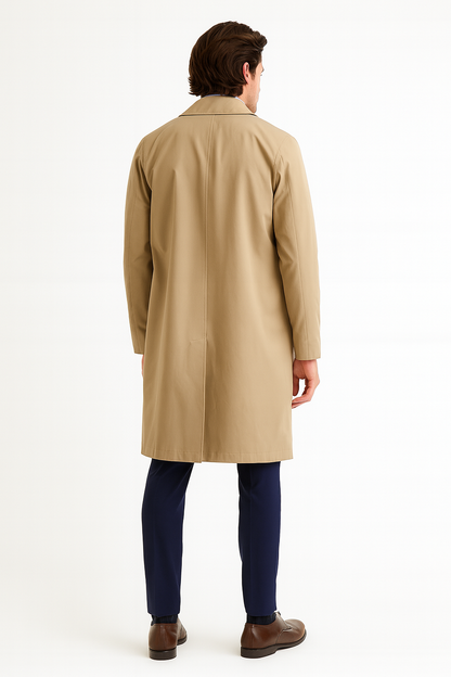 Mens Beige Trench Coat – Classic Long Overcoat with Button Front - Raincoat in Khaki Color - Image 4
