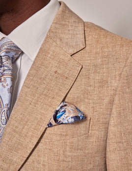 Mens Linen Suit For Beach Wedding - Summer Suit in Beige Herringbone
