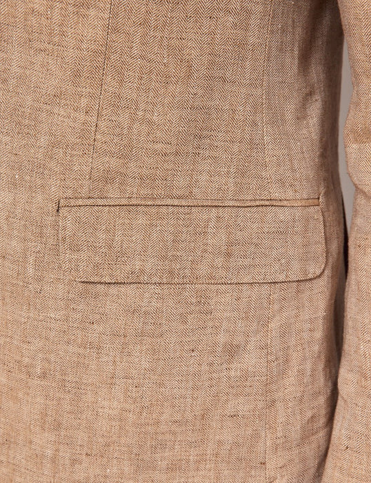 Mens Linen Suit For Beach Wedding - Summer Suit in Beige Herringbone
