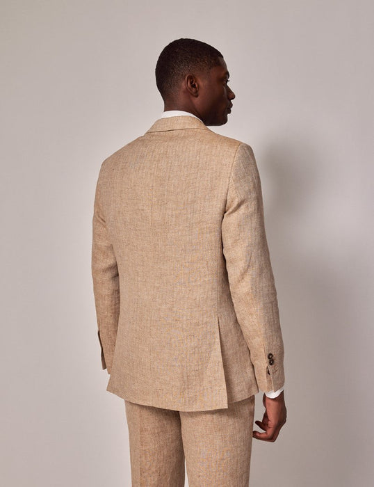 Mens Linen Suit For Beach Wedding - Summer Suit in Beige Herringbone