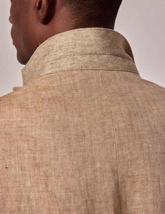 Mens Linen Suit For Beach Wedding - Summer Suit in Beige Herringbone