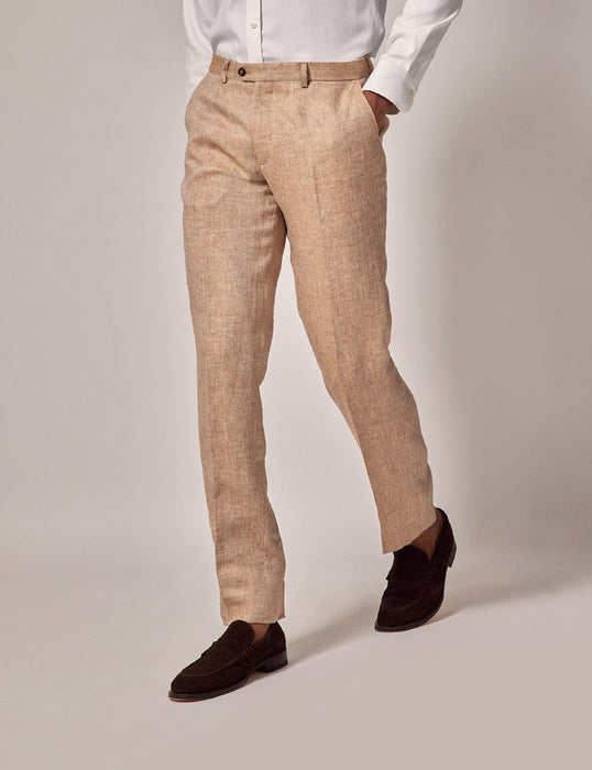 Mens Linen Suit For Beach Wedding - Summer Suit in Beige Herringbone
