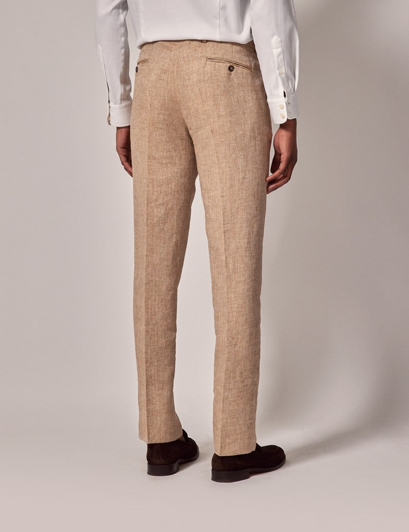 Mens Linen Suit For Beach Wedding - Summer Suit in Beige Herringbone