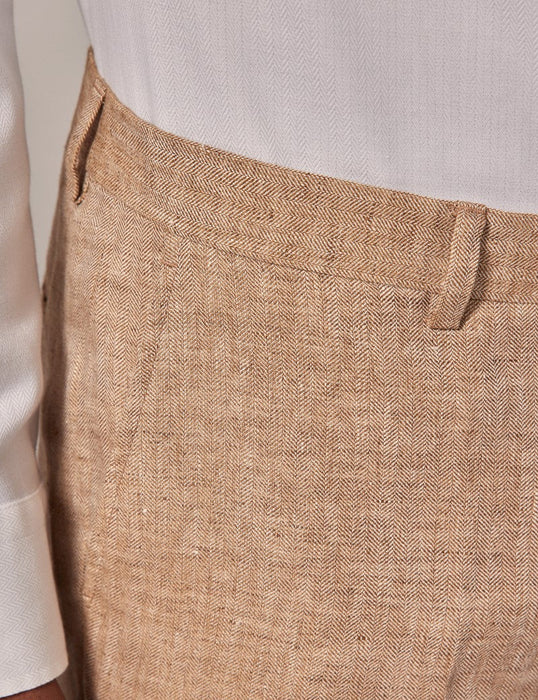 Mens Linen Suit For Beach Wedding - Summer Suit in Beige Herringbone