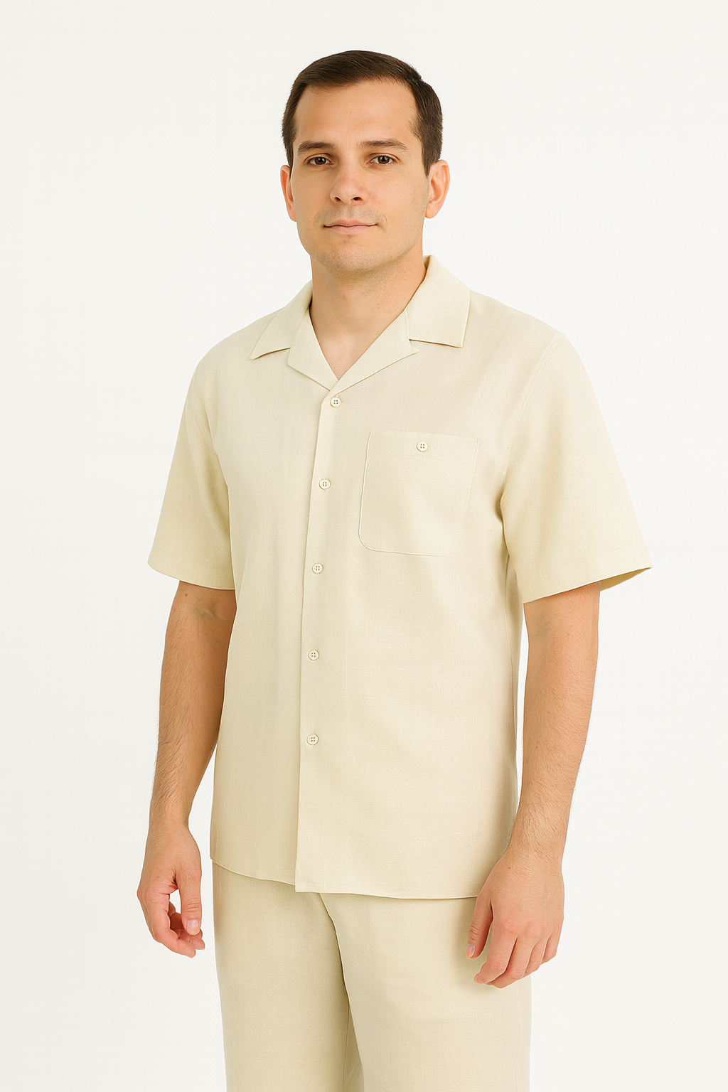Two Piece Men's Big Size Natural Beige Linen Short Sleeve Casual Casual Two Piece Mens Walking Outfit For Sale Pant Sets Suit