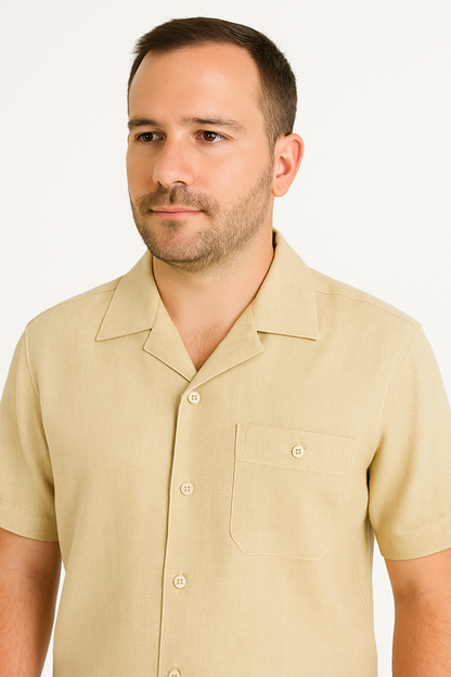 Two Piece Men's Big Size Natural Beige Linen Short Sleeve Casual Casual Two Piece Mens Walking Outfit For Sale Pant Sets Suit